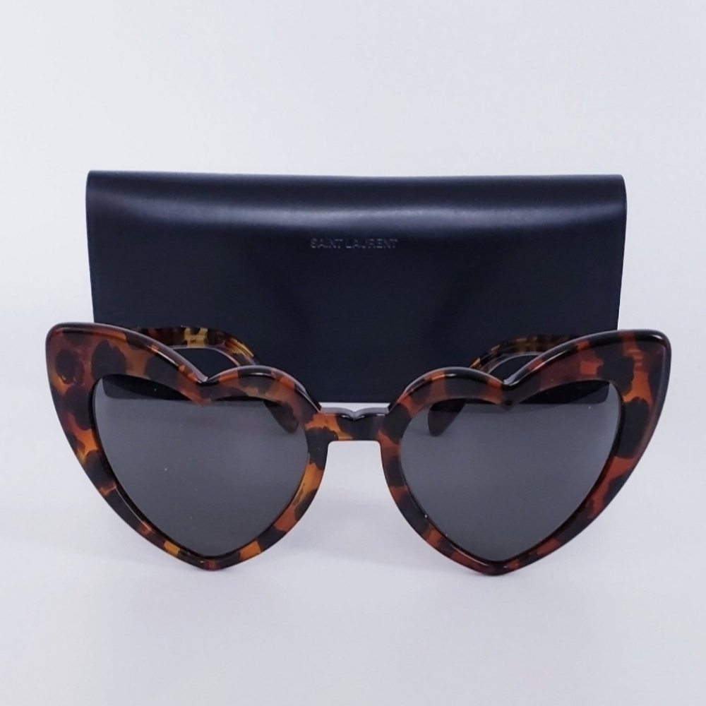 🔥SAINT LAURENT YSL LOULOU Heart  Sunglasses Havana Brown/ Grey